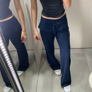 Zara Navy Checkered belt Pants